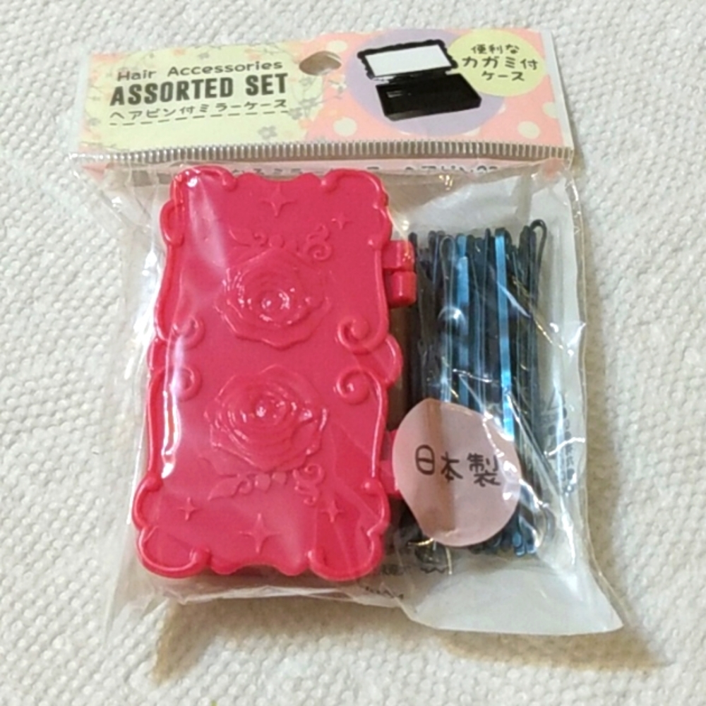 *2/$10* Made in Japan Hair Bobby Pins Barrettes w Mirror Case